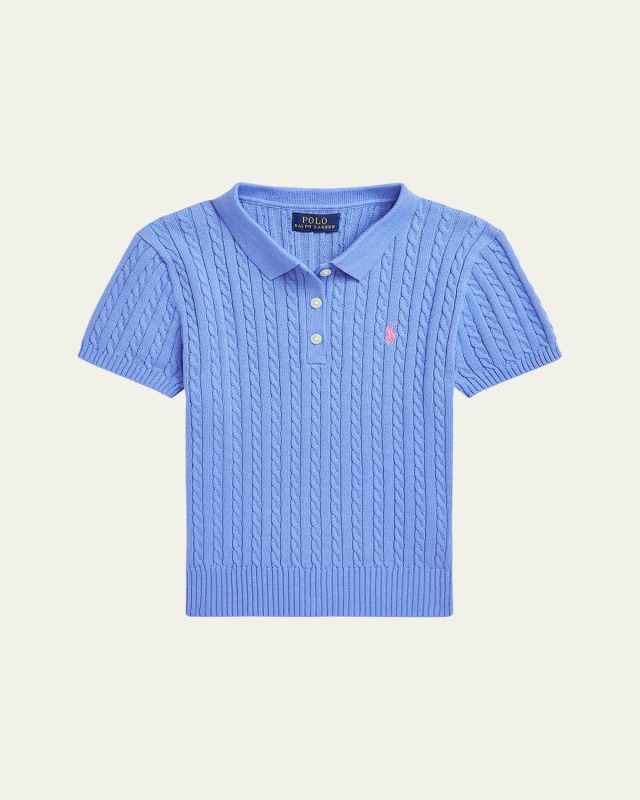 Girl's Mini Cable Knit Polo Shirt, Size 2-
